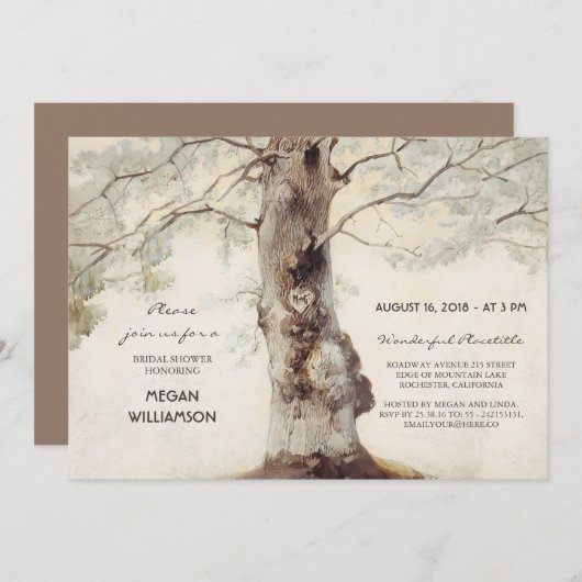 Eichenbaum Rustikales Brautparty Einladung (Vorne/Hinten)