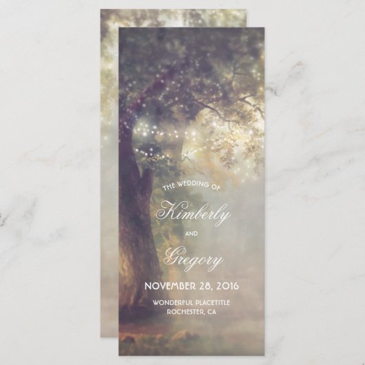 Eichenbaum und Streichellichter Rustikale Hochzeit Programm (Vorne/Hinten)