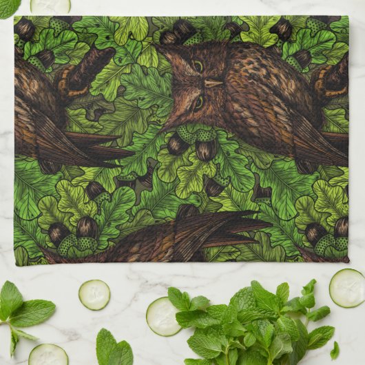 Eichenbäume, grün und braun geschirrtuch (Gefaltet)