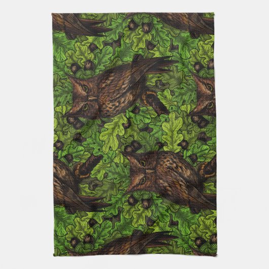 Eichenbäume, grün und braun geschirrtuch (Vertikal)