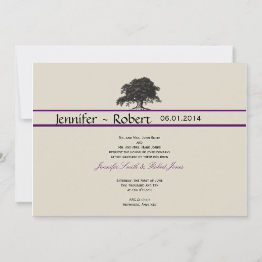 Eichenbaumplantage bei Lila Hochzeitseinladung Einladung (Vorderseite)