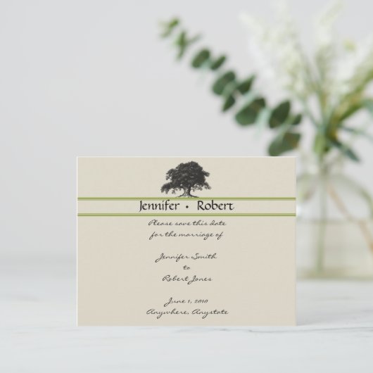 Eichenbaumplantage Save the Date grün (Stehend Vorderseite)