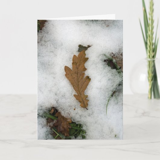 Eichenblatt im Schnee liegen Feiertagskarte (Vorderseite)