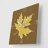 Eichenblatt - Kamelbraun und braun Quadratische Wanduhr (Winkel)