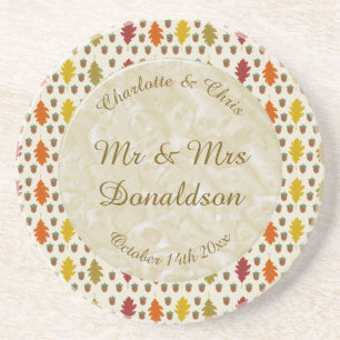 Eichenblätter und Eicheln fallen Herbst Hochzeit B Getränkeuntersetzer