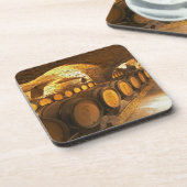 Eichenfässer im Keller des Domaine Comte Getränkeuntersetzer (Linke Seite)