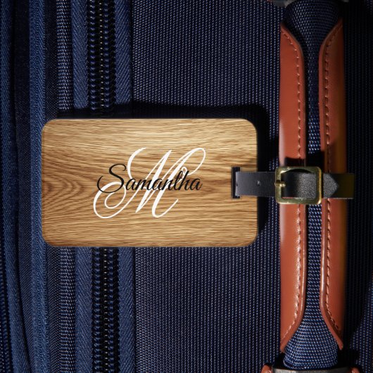Eichenholz-Bild mit elegantem Monogramm Gepäckanhänger (Vorderseite Insitu 4)