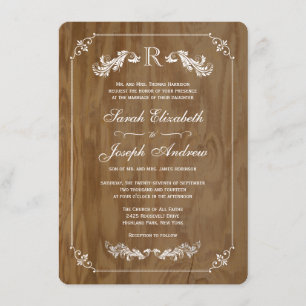 Eichenholz-Monogramm-Hochzeitsempfehlung Einladung