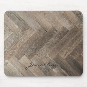 Eichenholz-Zickzack-Muster-Monogramm Mousepad