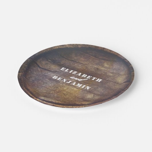 Eichenholzverheiratung am unteren Ende der Rustika Pappteller (Schrägansicht)