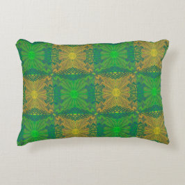 Eichenkönig, böhmisches Blumenmuster, grün und gel Zierkissen
