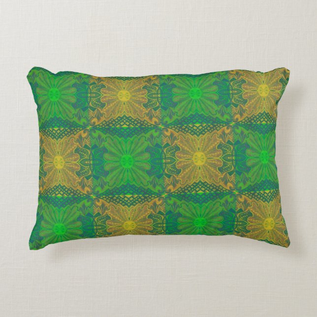 Eichenkönig, böhmisches Blumenmuster, grün und gel Zierkissen (Vorderseite)