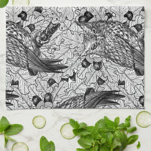 Eichenwälder, schwarz-weiß geschirrtuch (Gefaltet)