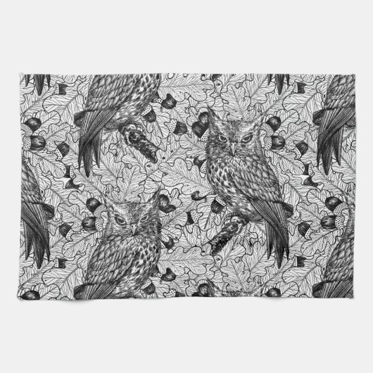 Eichenwälder, schwarz-weiß geschirrtuch (Horizontal)