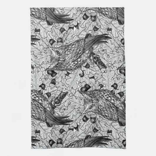 Eichenwälder, schwarz-weiß geschirrtuch (Vertikal)