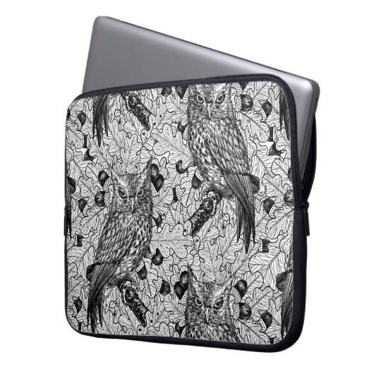 Eichenwälder, schwarz-weiß laptopschutzhülle (Vorderseite Links)