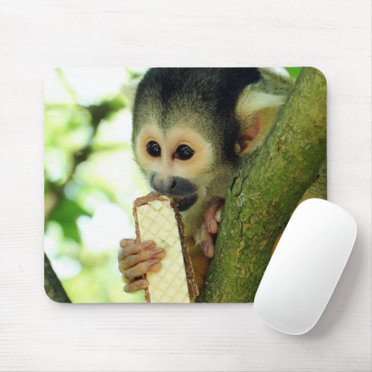 Eichhörnchen-Affe, der einen Oblate-Keks isst Mousepad (Mit Mouse)