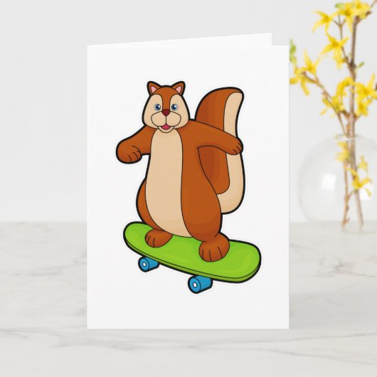 Eichhörnchen als Skater mit Skateboard Karte (Gelbe Blume)