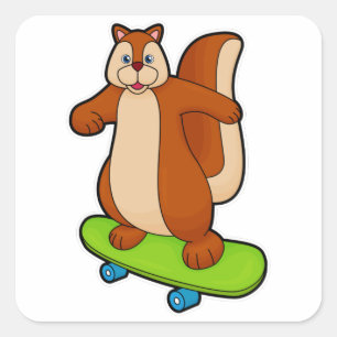 Eichhörnchen als Skater mit Skateboard Quadratischer Aufkleber
