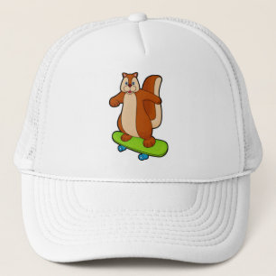 Eichhörnchen als Skater mit Skateboard Truckerkappe