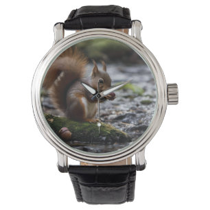 Eichhörnchen am Fluss, das eine Mais isst, Armbanduhr