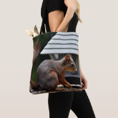 Eichhörnchen am Vogelfeeder Tasche (Von Nahem)