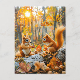 Eichhörnchen Ansammlung Acorns auf Waldboden Postkarte