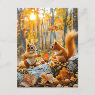 Eichhörnchen Ansammlung Acorns auf Waldboden Postkarte