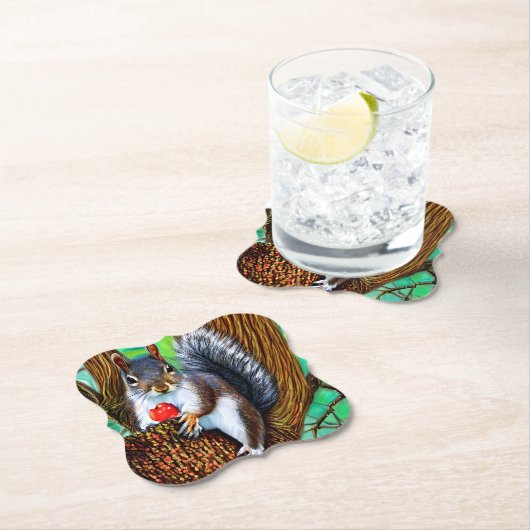 Eichhörnchen auf dem Baum mit Fruit-47566 Untersetzer (Vor Ort)
