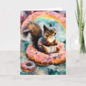 Eichhörnchen auf dem Floating Glazed Donut Funny S Karte (Vorderseite)