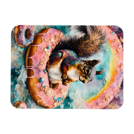 Eichhörnchen auf dem Floating Glazed Donut Funny S Magnet (Horizontal)