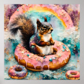 Eichhörnchen auf dem Floating Glazed Donut Funny S Poster (Vorne)