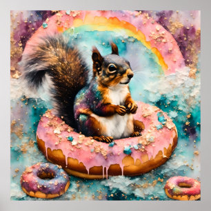 Eichhörnchen auf dem Floating Glazed Donut Funny S Poster