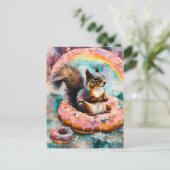 Eichhörnchen auf dem Floating Glazed Donut Funny S Postkarte (Stehend Vorderseite)