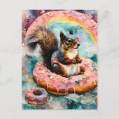 Eichhörnchen auf dem Floating Glazed Donut Funny S Postkarte (Vorderseite)