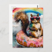 Eichhörnchen auf dem Floating Glazed Donut Funny S Postkarte (Vorne/Hinten)