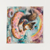 Eichhörnchen auf dem Floating Glazed Donut Funny S Wandteppich (Vorderseite (Horizontal))