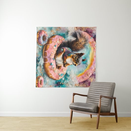 Eichhörnchen auf dem Floating Glazed Donut Funny S Wandteppich (Beispiel (Horizontal))