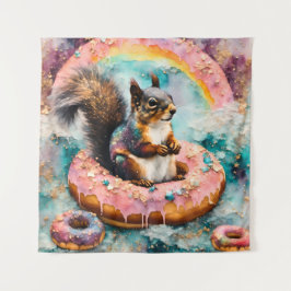 Eichhörnchen auf dem Floating Glazed Donut Funny S Wandteppich