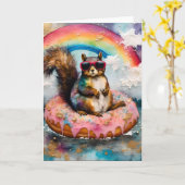 Eichhörnchen auf dem Floating Glazed Donut Funny V Karte (Gelbe Blume)