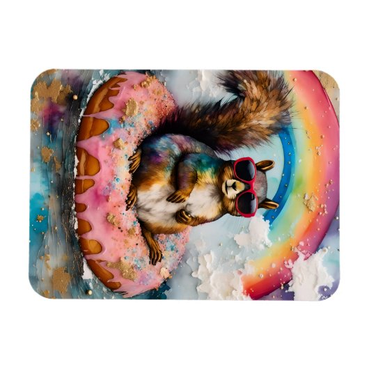 Eichhörnchen auf dem Floating Glazed Donut Funny V Magnet (Horizontal)