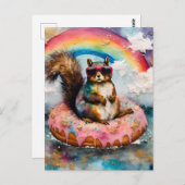 Eichhörnchen auf dem Floating Glazed Donut Funny V Postkarte (Vorne/Hinten)
