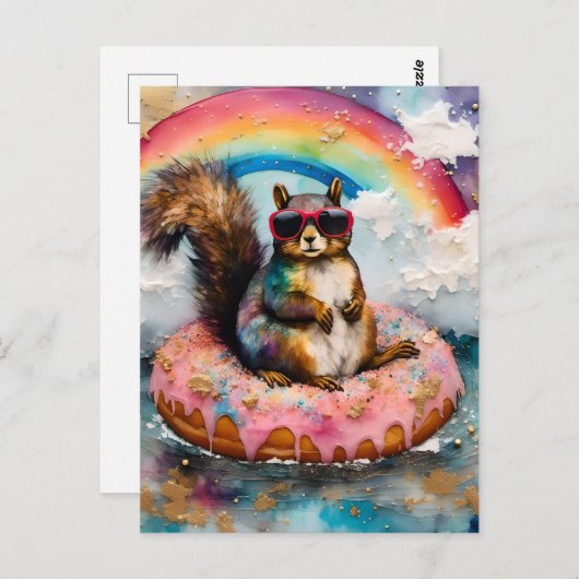 Eichhörnchen auf dem Floating Glazed Donut Funny V Postkarte (Vorne/Hinten)