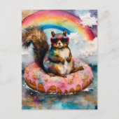 Eichhörnchen auf dem Floating Glazed Donut Funny V Postkarte (Vorderseite)