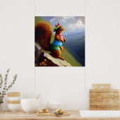 Eichhörnchen auf einem Berg Poster (Küche)