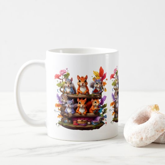Eichhörnchen auf einem Holzbrett Kaffeetasse (Mit Donut)