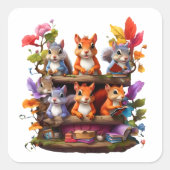 Eichhörnchen auf einem Holzbrett Quadratischer Aufkleber (Vorderseite)