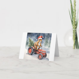 Eichhörnchen auf einem Traktor Weihnachten Karte