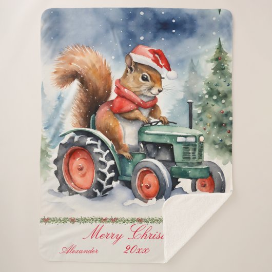 Eichhörnchen auf einem Traktor Weihnachten Sherpadecke (Vorderseite)