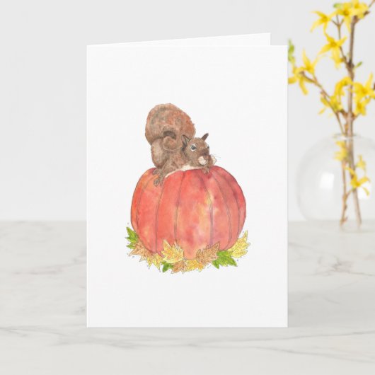 Eichhörnchen auf Pumpkin Herbst Karte (Gelbe Blume)